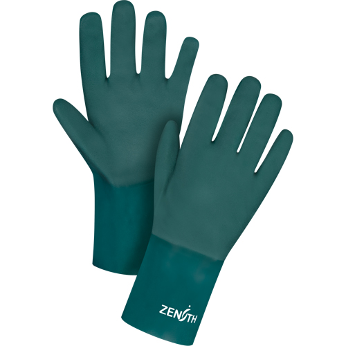 Double Dipped Green Gloves, 12" L, PVC, Cotton Jersey Inner Lining, 70-mil Pronet Distribution