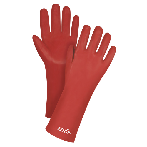 Gants rouges &agrave; fini doux r&eacute;sistants aux produits chimiques, Taille 9, 14" lo, PVC, Doublure en Interlock, 47-mil Pronet Distribution