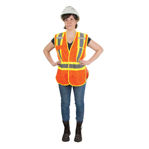 Veste d'arpenteur haute visibilit&eacute;, conforme &agrave; la CSA, Orange haute visibilit&eacute;, Moyen, Polyester Pronet Distribution