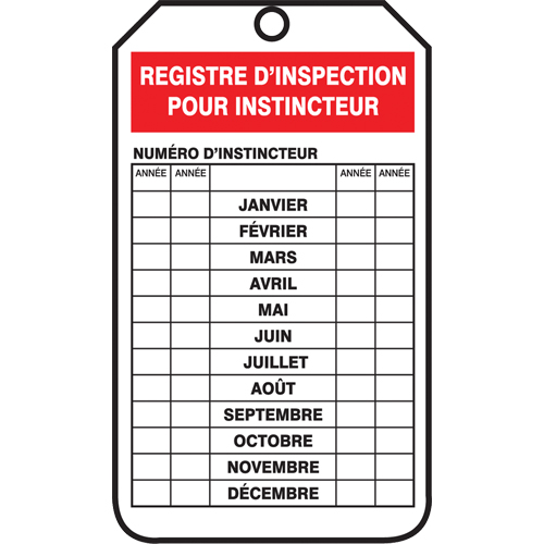 &eacute;tiquettes de s&eacute;curit&eacute; d'inspection et de contr&ocirc;le de l'&eacute;tat de l'&eacute;quipement, Papier cartonn&eacute;, 3-1/8" la x 5-7/8" h, Français Pronet Distribution