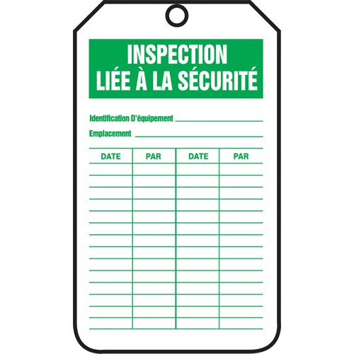 &eacute;tiquettes de s&eacute;curit&eacute; d'inspection et de contr&ocirc;le de l'&eacute;tat de l'&eacute;quipement, Papier cartonn&eacute;, 3-1/8" la x 5-7/8" h, Français Pronet Distribution