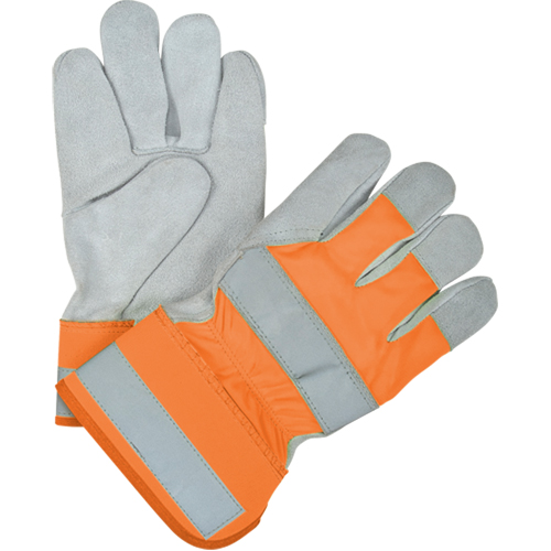 Gants d'ajusteur haute visibilit&eacute; de premi&egrave;re qualit&eacute;, Grand, Paume en Cuir de vache refendu, Doublure en Coton Pronet Distribution