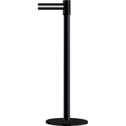 Montant pour barri&egrave;re Slimline TensaBarrier, Acier, 38" h, Ruban Noir/Blanc, Longueur du ruban 7,5' Pronet Distribution