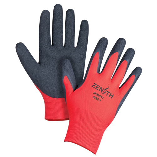 Gants enduits &agrave; prise cr&ecirc;p&eacute;e noir & rouge, 7/Petit, R&ecirc;vetement Latex de caoutchouc, Calibre 13, Enveloppe en Polyester Pronet Distribution