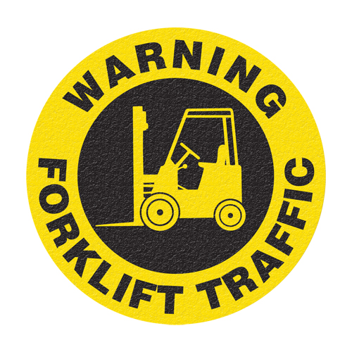 Panneau de signalisation au sol  Warning Forklift Traffic , Adh&eacute;sif, Anglais avec pictogramme Pronet Distribution