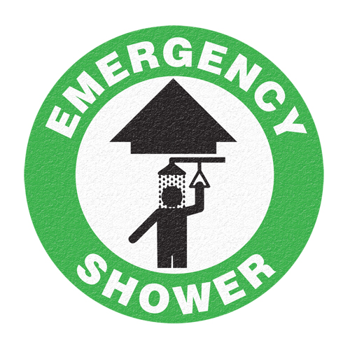 Panneau de signalisation au sol  Emergency Shower , Adh&eacute;sif, Anglais avec pictogramme Pronet Distribution