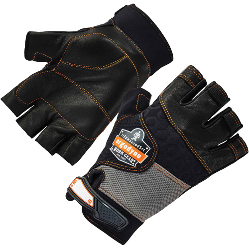 Gants demi-doigts en cuir r&eacute;duisant les impacts ProFlex 901, Petit, Paume en Cuir fleur, Poignet Boucle et crochet Pronet Distribution