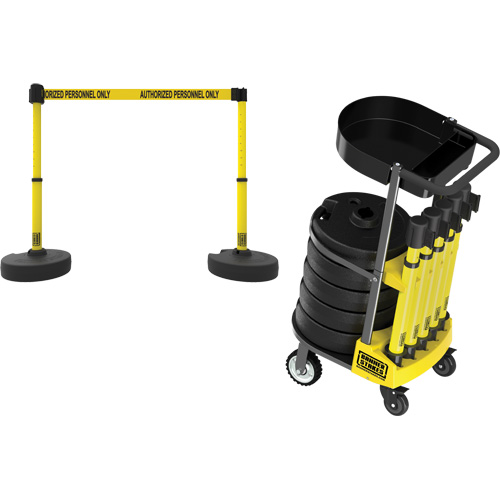 PLUS Barrier Post Cart Kit with Tray, 75' L, Metal, Yellow Pronet Distribution