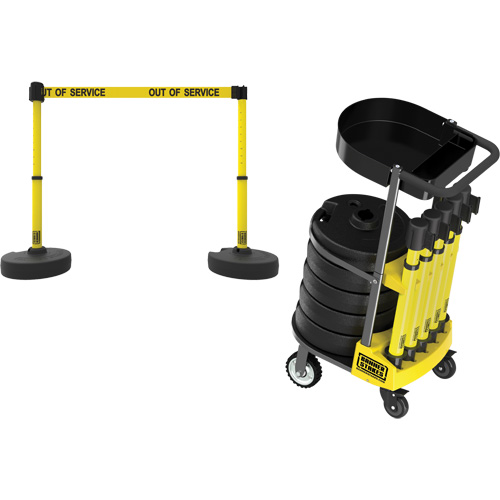 PLUS Barrier Post Cart Kit with Tray, 75' L, Metal, Yellow Pronet Distribution