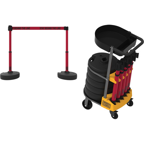 PLUS Barrier Post Cart Kit with Tray, 75' L, Metal, Red Pronet Distribution