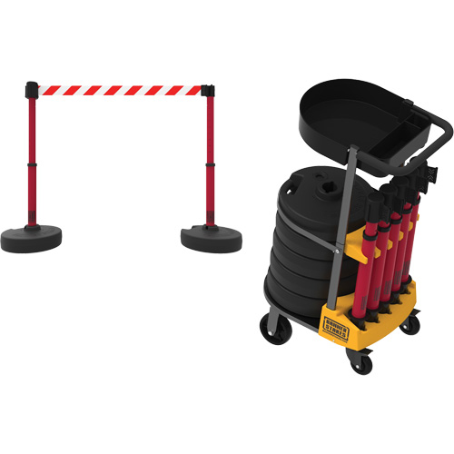 PLUS Barrier Post Cart Kit with Tray, 75' L, Metal, Yellow Pronet Distribution