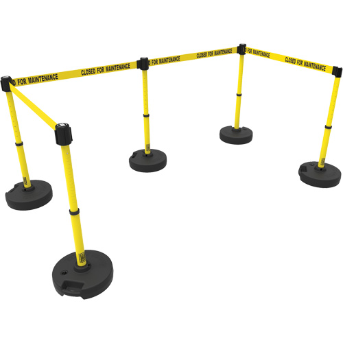 PLUS Barrier Post Set X5, Plastic, 42" H, Yellow Tape, 15' Tape Length Pronet Distribution