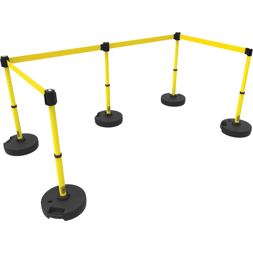 PLUS Barrier Post Set X5, Plastic, 42" H, Yellow Tape, 15' Tape Length Pronet Distribution
