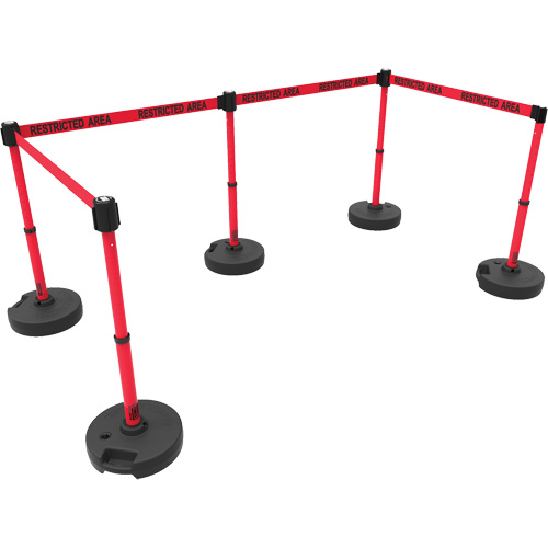Ensemble de cinq montants pour barri&egrave;re PLUS, Plastique, 42" h, Ruban Rouge, Longueur du ruban 15' Pronet Distribution