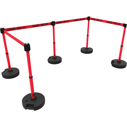 Ensemble de cinq montants pour barri&egrave;re PLUS, Plastique, 42" h, Ruban Rouge, Longueur du ruban 15' Pronet Distribution