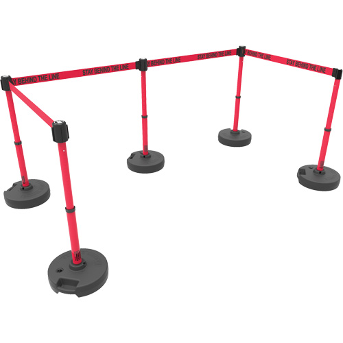 Ensemble de cinq montants pour barri&egrave;re PLUS, Plastique, 42" h, Ruban Rouge, Longueur du ruban 15' Pronet Distribution