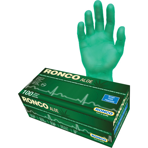 Gants jetables avec alo&egrave;s, Petit, Vinyle, 5 mils, Sans poudre, Vert Pronet Distribution