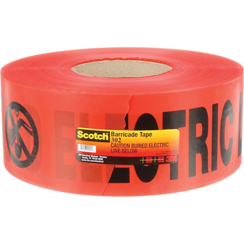 Ruban pour barri&egrave;res pour services publics souterrains Scotch, Anglais, 3" la x 1000' lo, 4 mils, Noir/rouge Pronet Distribution