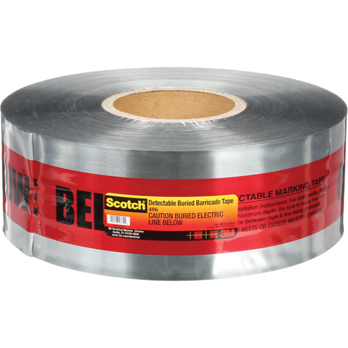 Ruban pour barri&egrave;res pour d&eacute;tection de services publics souterrains Scotch, Anglais, 3" la x 1000' lo, 5 mils, Noir/rouge Pronet Distribution