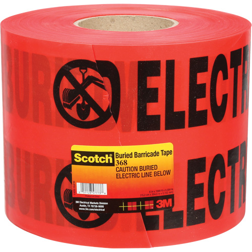 Scotch&reg; Buried Barricade Tape, English, 6" W x 1000' L, 4 mils, Black on Red Pronet Distribution