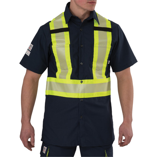 Ripstop High Visibility Short Sleeved Shirt, Polyester, Medium (Tall), Navy Blue Pronet Distribution