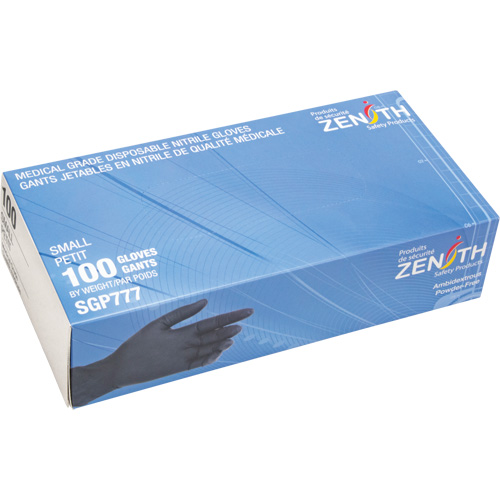 Gants jetables de calibre m&eacute;dical r&eacute;sistants &agrave; la perforation, Petit, Nitrile, 5 mils, Sans poudre, Noir, Classe 2 Pronet Distribution