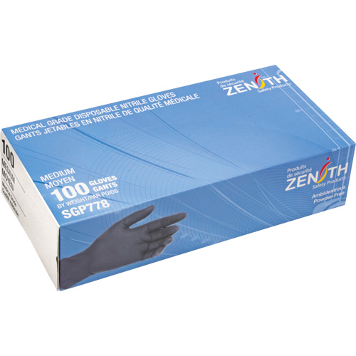 Puncture-Resistant Medical-Grade Disposable Gloves, Medium, Nitrile, 5-mil, Powder-Free, Black, Class 2 Pronet Distribution
