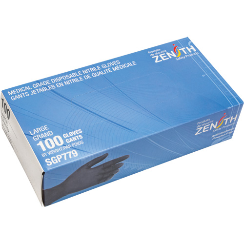 Puncture-Resistant Medical-Grade Disposable Gloves, Large, Nitrile, 5-mil, Powder-Free, Black, Class 2 Pronet Distribution