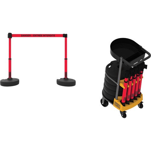 Plus Portable Barrier System Cart Package with Tray, 75' L, Metal/Plastic, Red Pronet Distribution