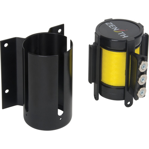 Barri&egrave;re &agrave; fixation murale avec ruban magn&eacute;tique, Acier, Fixation par vis, 12', Ruban Jaune Pronet Distribution