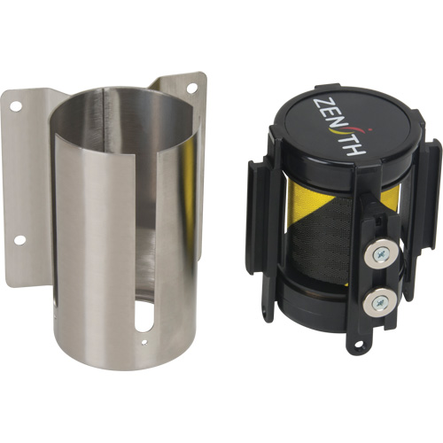 Barri&egrave;re &agrave; fixation murale avec ruban magn&eacute;tique, Acier, Fixation par vis, 7', Ruban Noir et jaune Pronet Distribution