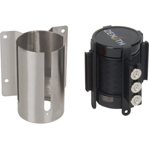 Barri&egrave;re &agrave; fixation murale avec ruban magn&eacute;tique, Acier, Fixation par vis, 12', Ruban Noir Pronet Distribution
