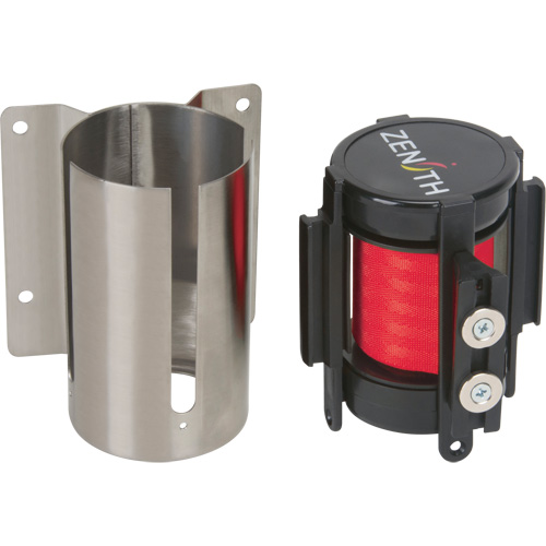 Barri&egrave;re &agrave; fixation murale avec ruban magn&eacute;tique, Acier, Fixation par vis, 7', Ruban Rouge Pronet Distribution