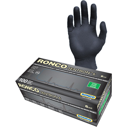 Gants d'examen jetables Sentron 6, Petit, Nitrile, 6 mils, Sans poudre, Noir, Classe 2 Pronet Distribution