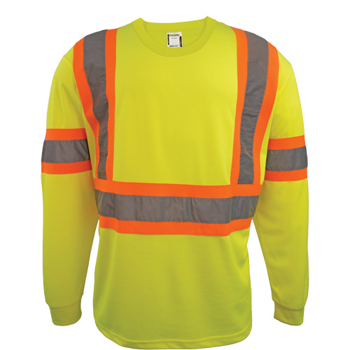 Long Sleeve Safety Shirt, Polyester, 2X-Large, High Visibility Lime-Yellow Pronet Distribution