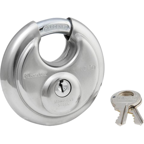 Shrouded Disc Padlock, Silver, Keyed Different, Stainless Steel, 2-3/4" Width Pronet Distribution