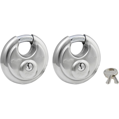 Shrouded Disc Padlocks, Silver, Keyed Alike, Stainless Steel, 2-3/4" Width Pronet Distribution