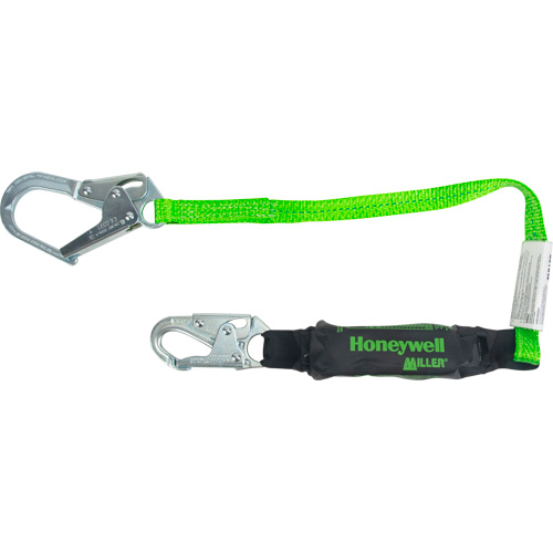 Miller&reg; HP Shock-Absorbing Lanyard, 4', Locking Rebar Hook Center, Locking Snap Hook Leg Ends, Polyester Pronet Distribution