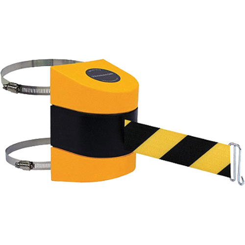 Tensabarrier&reg; Barrier Post Mount with Belt, Plastic, Clamp Mount, 24', Black and Yellow Tape Pronet Distribution