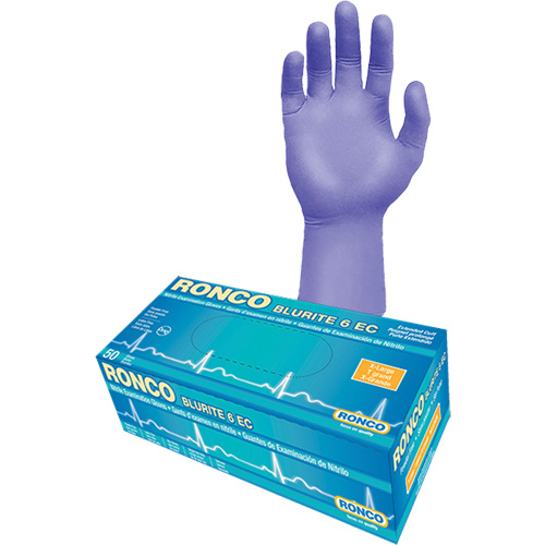 Blurite 6 EC Extended Cuff Examination Gloves, Small, Nitrile, 6-mil, Powder-Free, Purple, Class 2 Pronet Distribution