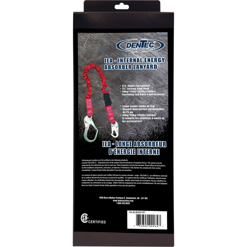 ShockSorb Internal Shock Lanyard, 6', Snap Hook Center, Snap Hook Leg Ends, Polyester Pronet Distribution