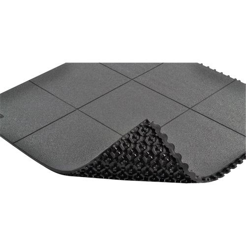 Cushion-Ease&reg; Interlocking Anti-Fatigue Mat, Pebbled, 3' x 3' x 3/4", Black, Natural Rubber Pronet Distribution