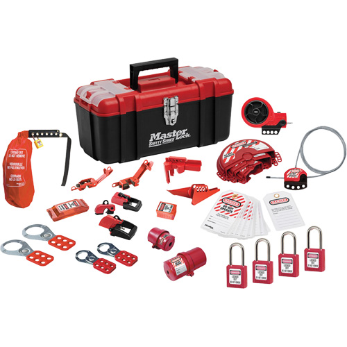 Trousse de cadenassage avec cadenas en thermoplastique de qualit&eacute; sup&eacute;rieure Zenex, Ensemble &eacute;lectrique/Vanne, 27 composants compris Pronet Distribution