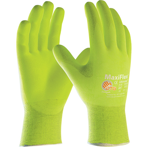 Gants sans coutures haute visibilit&eacute; ATG MaxiFlex Ultimate, Grand, R&ecirc;vetement Nitrile, Calibre 15, Enveloppe en Nylon/&eacute;lasthanne Pronet Distribution