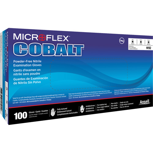 Gants d'examen d'usage multiple Microflex Cobalt N19, T-petit, Nitrile, 3,9 mils, Sans poudre, Bleu, Classe 2 Pronet Distribution