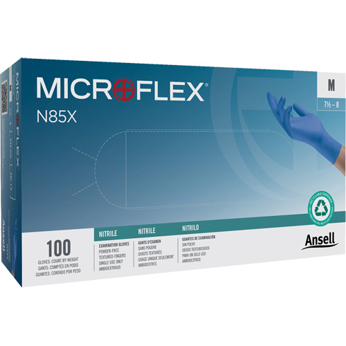 Gants Microflex N85, T-petit, Nitrile, 3,5 mils, Sans poudre, Bleu, Classe 2 Pronet Distribution