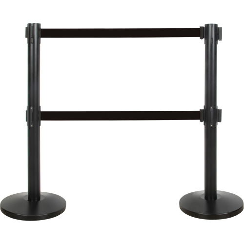 Dual Belt Crowd Control Barrier, Steel, 35" H, Black Tape, 7' Tape Length Pronet Distribution