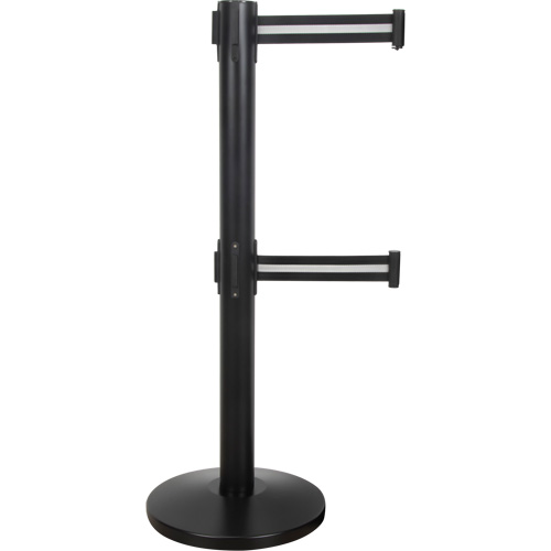 Barri&egrave;re pour le contr&ocirc;le des foules &agrave; courroie double, Acier, 35" h, Ruban Noir/Blanc, Longueur du ruban 7' Pronet Distribution