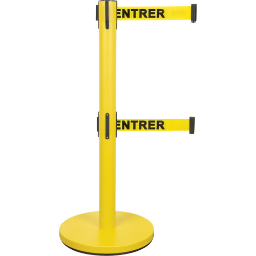 Dual Belt Crowd Control Barrier, Steel, 35" H, Yellow Tape, 7' Tape Length Pronet Distribution