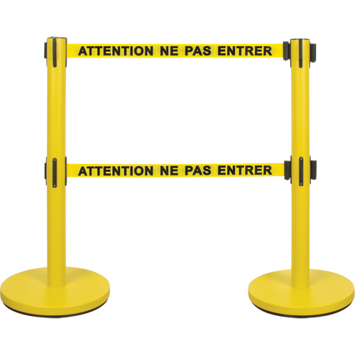 Dual Belt Crowd Control Barrier, Steel, 35" H, Yellow Tape, 7' Tape Length Pronet Distribution